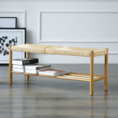 北欧实木绳编换鞋凳 日式床尾凳现代简约家具 餐桌长凳组合玄关凳