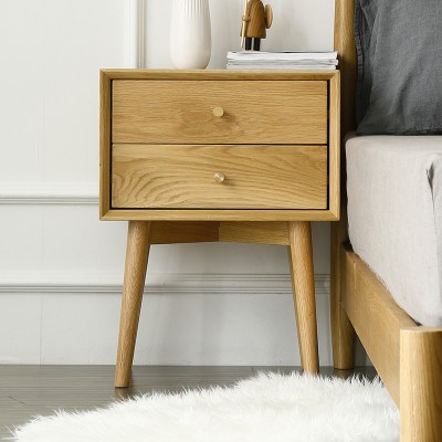 物也简约实木北欧床头柜日式小户型橡木储物柜现代卧室收纳柜