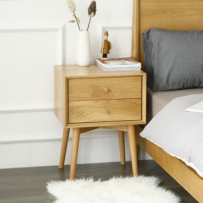 物也简约实木北欧床头柜日式小户型橡木储物柜现代卧室收纳柜