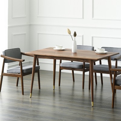 北欧餐桌黑胡桃橡木小户型日式表情风格家具长方形实木餐桌椅组合