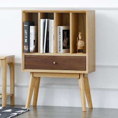 北欧实木客厅沙发白橡木杂志柜 简约现代实木书架 创意迷你小书柜