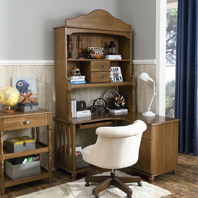 UvanTeen美式全实木转角书桌书柜组合写字台书房电脑桌子