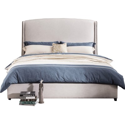 Barlow美式布艺床小户型主卧室高背床头软靠双人床1.8米