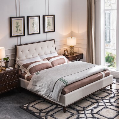  Carpa美式布艺床小户型简约实木双人大床婚床主卧室家具