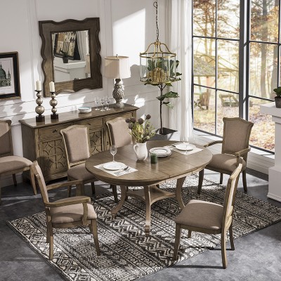  Taeuber美式实木收缩圆形餐桌椅组合吃饭桌家用餐厅圆桌