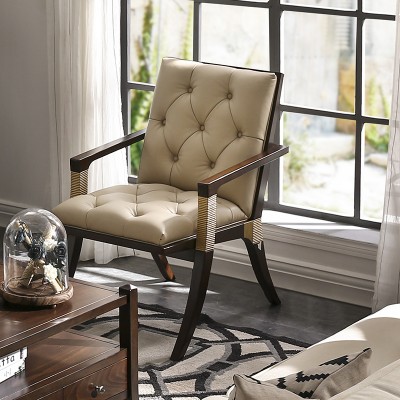  Carpa美式皮艺软包单人沙发椅子有扶手拉扣实木餐椅客厅