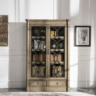 Taeuber美式木质书柜子门厅储物收纳带玻璃门书橱展示柜