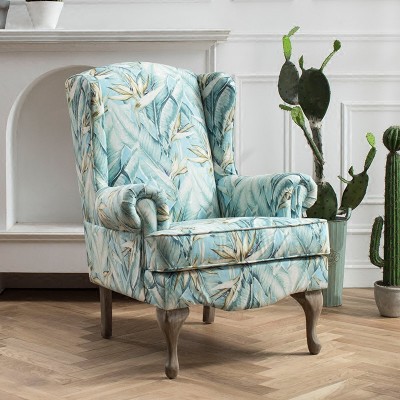 Firenze美式实木脚布艺高背椅卧室沙发单人公主椅子家用