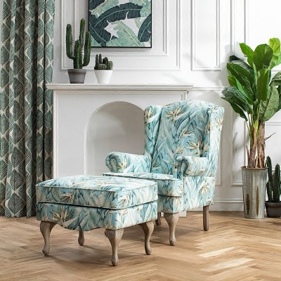 Firenze美式实木脚布艺高背椅卧室沙发单人公主椅子家用