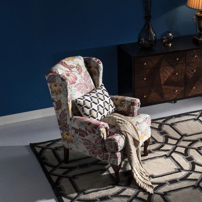 Firenze美式布艺阳台沙发椅可拆洗高靠背卧室客厅老虎凳