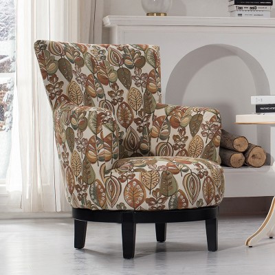 Firenze美式乡村小户型客厅单人沙发转椅布艺实木脚复古