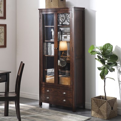 Karron美式书柜实木带门玻璃书橱书房家具简约储物柜子