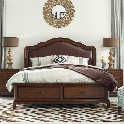 Taylor美式实木1.8双人大床抽屉储物布艺软包靠背1.5米床
