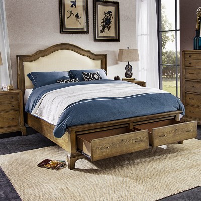 Taylor美式实木1.8双人大床储物简约布艺软包主卧室家具