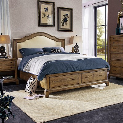 Taylor美式实木1.8双人大床储物简约布艺软包主卧室家具