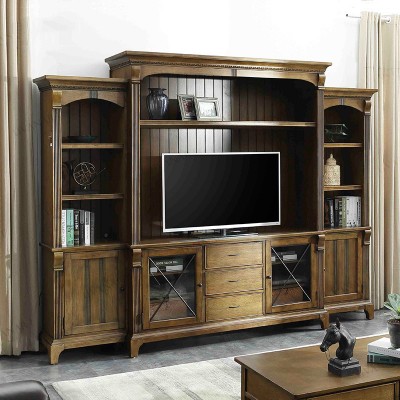 Taylor美式乡村实木小户型客厅电视机整体电视柜带背景墙