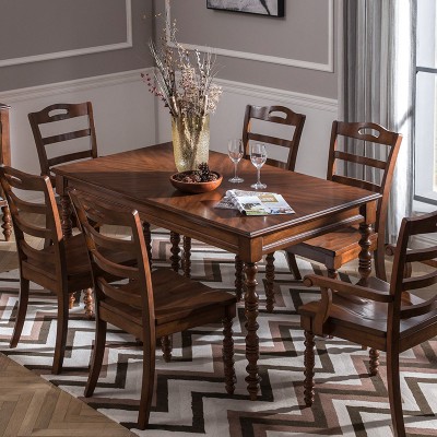Trunk新古典实木餐桌椅组合长方形家用吃饭桌子小户型6人