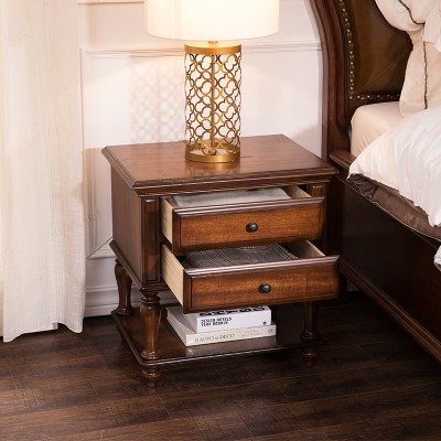 Rhine美式实木床头柜抽屉床头橱卧室迷你边柜储物收纳柜