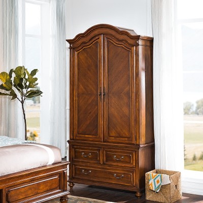 Rhine美式大衣柜成品对开门木质立柜2门简约衣橱卧室家具