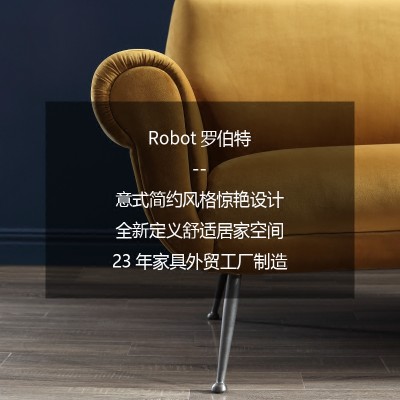 Robot意式简约绒布艺沙发单人三人位时尚休闲小户型家用