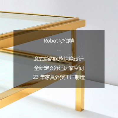 Robot简约现代正方形金属双层玻璃茶几客厅不锈钢小边几