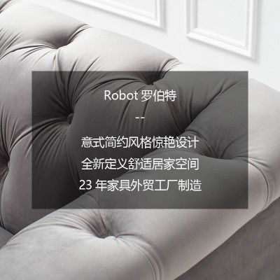 Robot简约现代铁艺工业风绒布艺沙发拉扣单人轻奢时尚3人