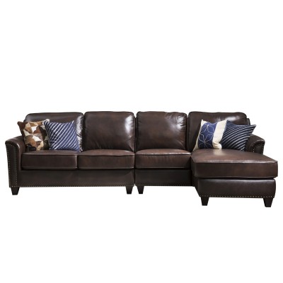 S22美式拐角皮沙发组合小户型客厅头层牛皮革转角L型棕色