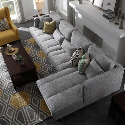 美式可拆洗布沙发组合别墅大厅转角位布艺小户型客厅L形