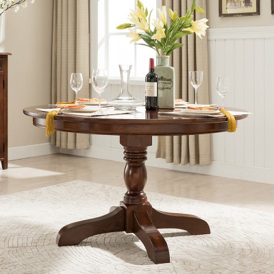 海顿餐桌(水性漆) 美式实木餐桌椅组合圆形桌子餐台饭桌