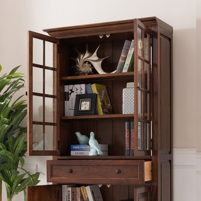 卡特美式全实木书柜  复古双门书橱书架置物柜储物柜