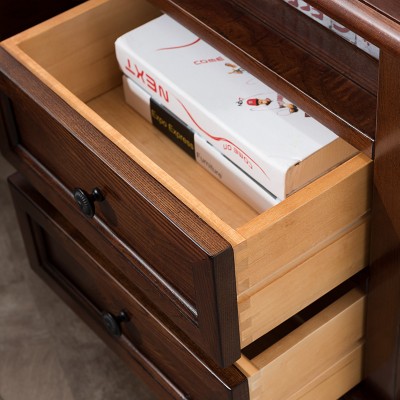 艾伦美式全实木床头柜(水性漆)  复古小户型两抽储物迷你床边柜