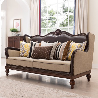 弗雷尔美式真皮沙发 皮布沙发组合欧式简约新古典简美真皮沙发