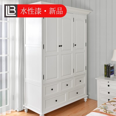 美式全实木衣柜白色水性漆2门3门4门白蜡木简约平开门卧室家具