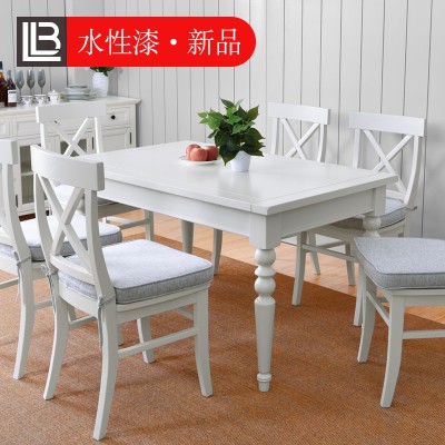 美式长餐桌椅组合白色全实木水性漆乡村小户型家具长方形饭桌子