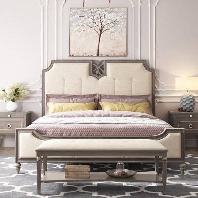 Savannah美式软包双人大床1米8仿古木床轻奢卧室婚床成人