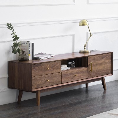 北欧电视柜黑胡桃木现代简约小户型风格客厅表情茶几组合实木家具
