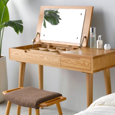 Wuye北欧梳妆台实木翻盖小户型卧室现代简约书桌ins收纳化妆桌