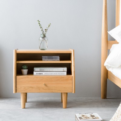Wuye北欧实木床头柜简约现代小户型卧室床边柜子橡木储物收纳柜