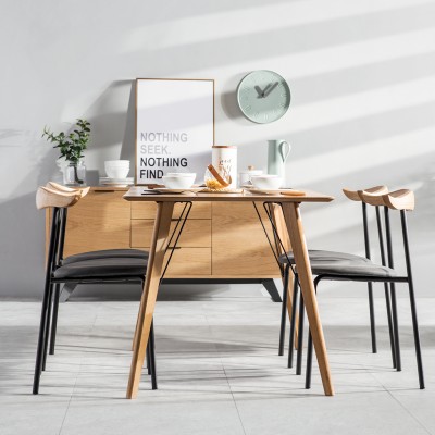 Wuye北欧实木牛角椅子靠背现代简约家用铁艺餐椅咖啡厅创意凳子