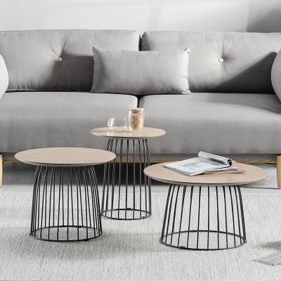 muno北欧铁艺茶几组合圆形实木现代简约小户型客厅创意沙发边几