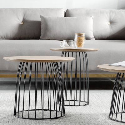 muno北欧铁艺茶几组合圆形实木现代简约小户型客厅创意沙发边几