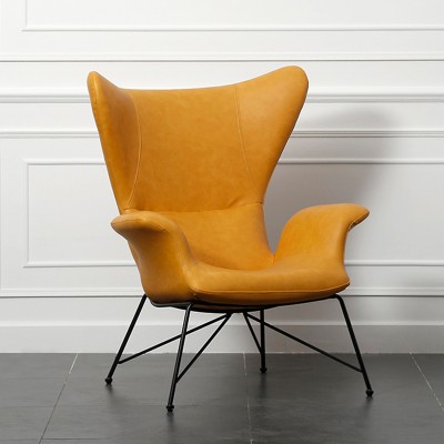 北欧真皮单椅现代简约设计师老虎椅子客厅卧室休闲椅铁艺高背单椅