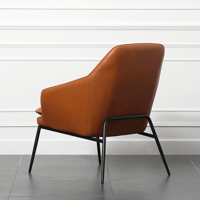 北欧沙发单椅简约现代客厅休闲椅创意铁艺单人皮艺小户型真皮单椅
