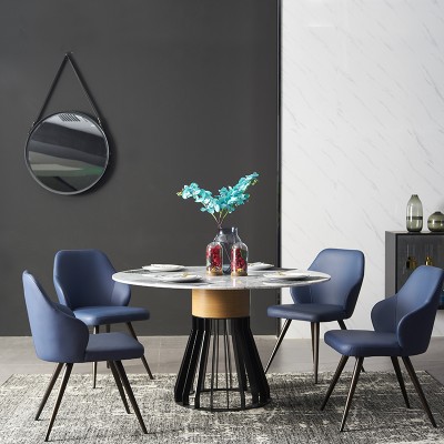 北欧大理石餐桌家用现代简约小户型圆形餐台桌子铁艺轻奢餐桌椅子