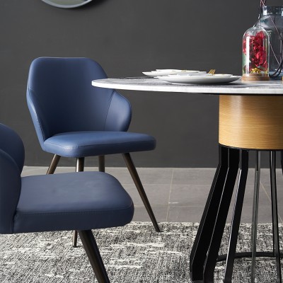 北欧大理石餐桌家用现代简约小户型圆形餐台桌子铁艺轻奢餐桌椅子