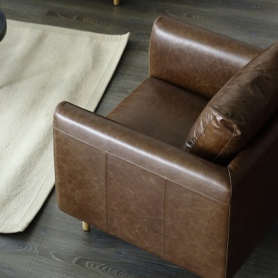 物也HF3北欧现代油蜡皮沙发单双三人组合牛皮沙发客厅家具