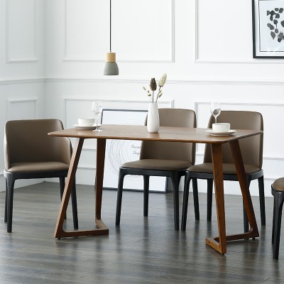 北欧实木餐椅 简约酒店咖啡设计师餐桌椅 靠背布艺真皮餐椅子