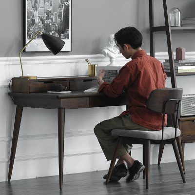 北欧实木书桌意式极简家用ins黑胡桃木色现代简约小户型电脑桌