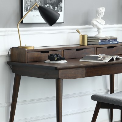 北欧实木书桌意式极简家用ins黑胡桃木色现代简约小户型电脑桌