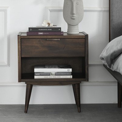 北欧床头柜简约现代卧室小型黑胡桃木色实木轻奢铁艺表情风格家具